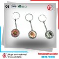 Souvenir epoxy rotating round metal keychain/key chain
