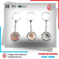 Souvenir epoxy rotating round metal keychain/key chain